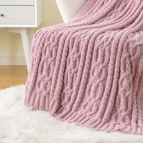 Battilo Pink Knit Throw Blanket 51x67