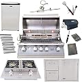 Lion 32-Inch Propane Grill L75000 with 4 Ceramic Tubes w/ Flame Tray and Door and Drawer Combo and Double Side Burner and Refrigerator and 5 in 1 BBQ Tool Set Best of Backyard Gourmet Package Deal
