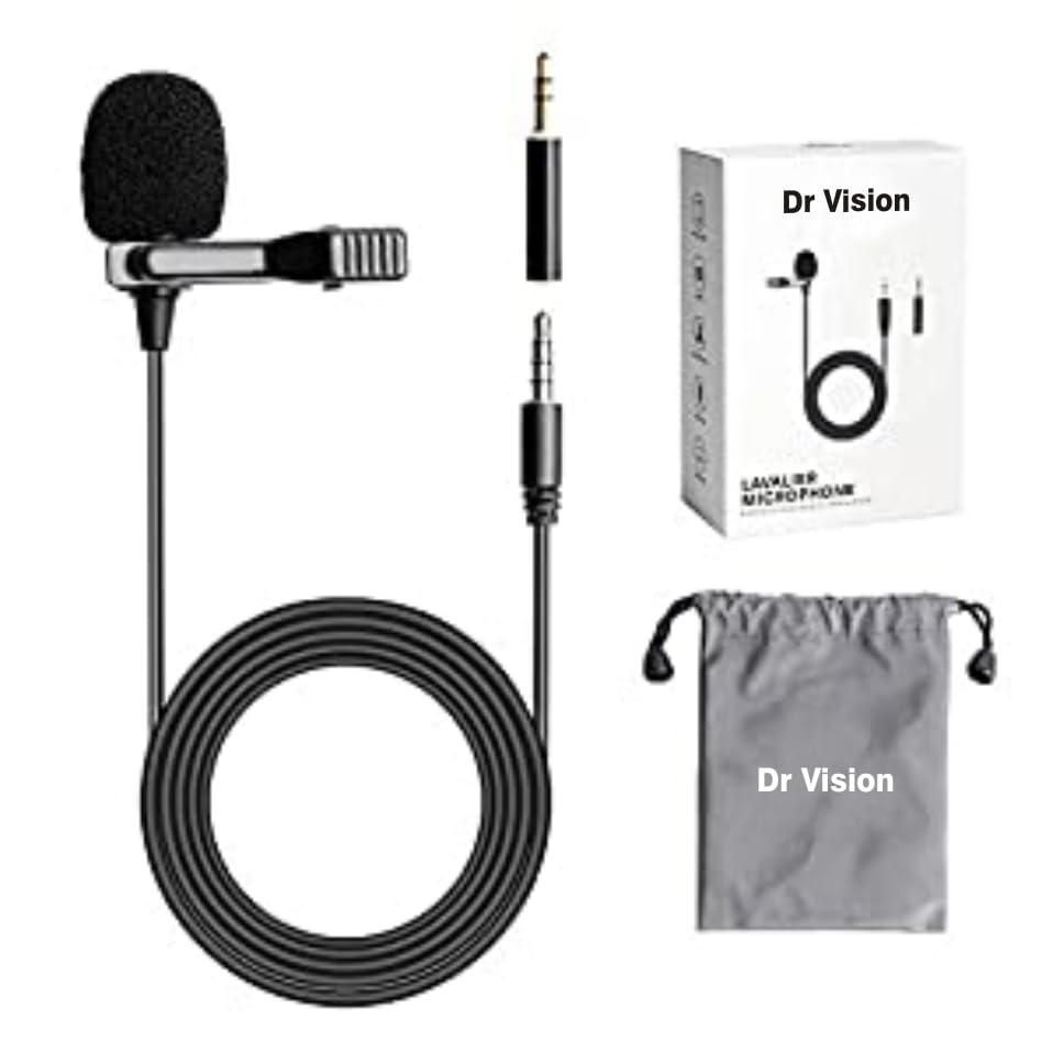 Dr Vision Collar Mic Lapel Lavalier Omnidirectional Mic Plug and Play Mike for Vlogging Interview Live Streaming YouTube Compatible with Bluetooth Microphone