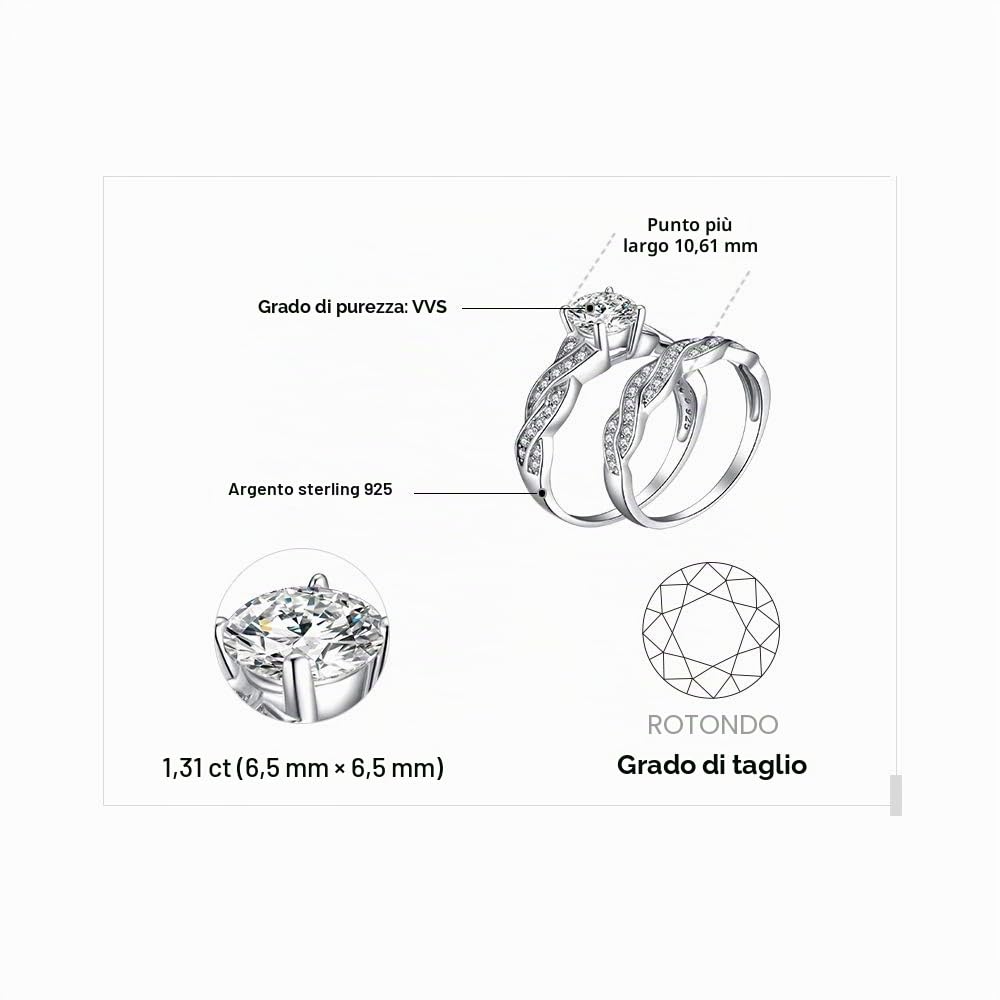 JewelryPalace Anelli Donna Argento 925, Fedine Fidanzamento Coppia, Anello Infinito Nodo, 1.5ct Diamante Simulato Anniversario Matrimonio Promessa Sposa Band Anelli Set in Tre Ori Gioielli Donna