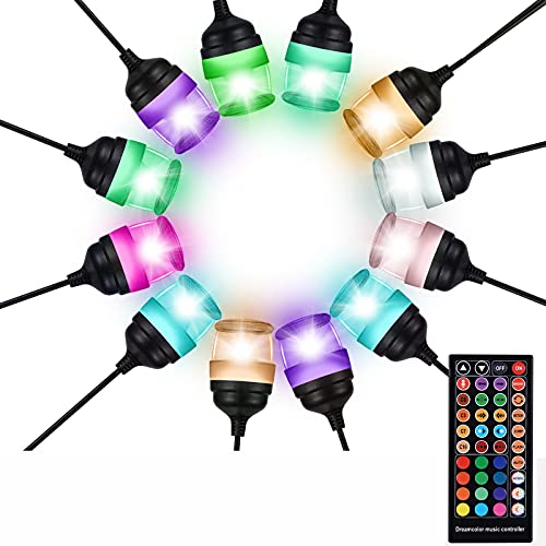 Outdoor String Lights Led Waterproof Rgb Dimmable Colored Music Sync Magic Hanging Strand Lights Outside Exterior Patio Backyard Cafe Porch Party Garden Ambient Atmosphere Holiday White/Warm White #TOP7