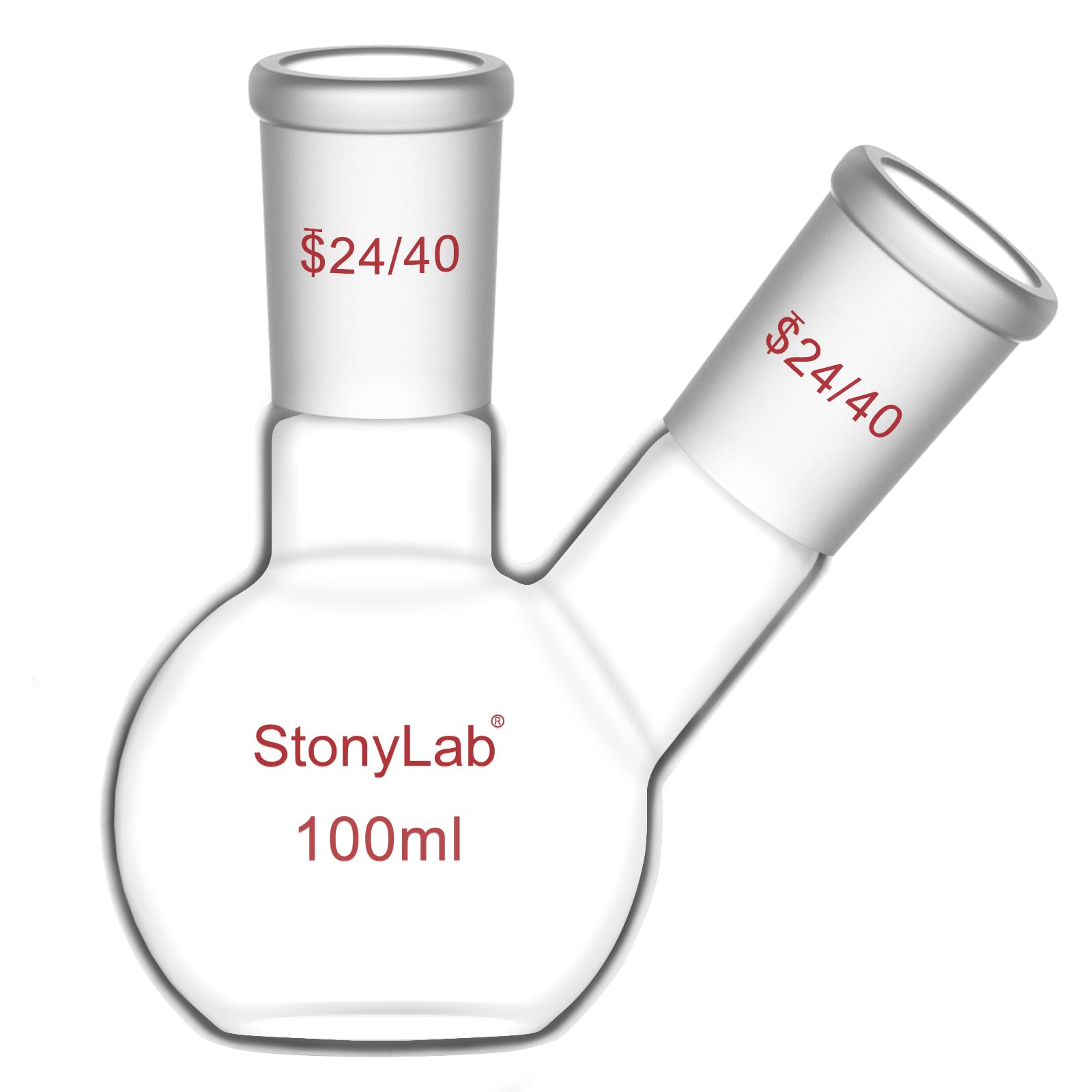 [BRSROADYBEPGOGT7] stonylab Flat Bottom Flask FBF, Heavy Wall 2-Neck Lab Flask Borosilicate Glass Flat Bottom Boiling Flask with 24/40 Standard Joint, 100 ml