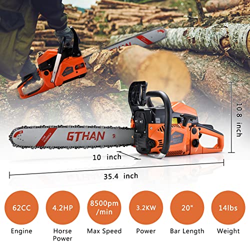 Compact 62cc Gas-Powered Chainsaws for Tree, Wood and Garden Cutting