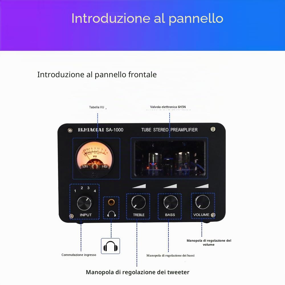 SA-1000 Preamplificatore valvolare audiofilo Audio HiFi Amplificatore valvolare elettrico 4 ingressi 2 uscite Interfacce audio Amplificatore di commutazione audio senza perdite Chip 5532 integrato
