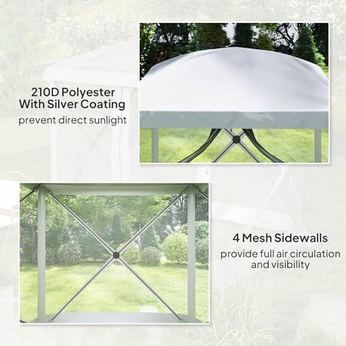 Outsunny 7 x 7ft Pop-Up Screen House Gazebo Camping Outdoor Instant Setup Tent Fits 3-4 People 210D Material w/Carry Bag & Ground Stakes image 1