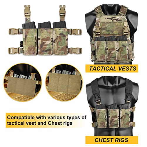 Tactical Triple Mag Pouch,Placard 5.56 Magazine Panel With Insert Set Clip Holder With Hook Backing And Female Qasm Buckles. (Multicam) #TOP3