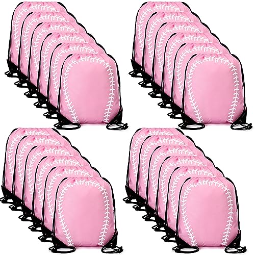 Sadnyy 24 Pcs Baseball Birthday Party Favors Baseball Drawstring Bags Softball Backpack Swag Bag Ideas Gift for Team(Pink, White)