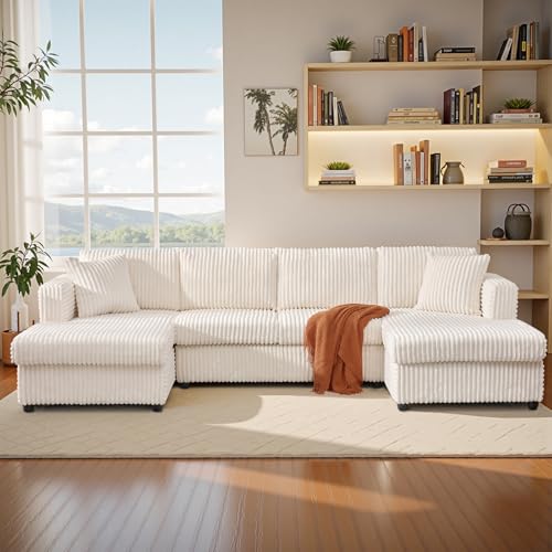 Image of 123" U-Shaped Modular sectional Sofa, Two L-Shape Chaise with 2 Cloud Couch sectional with Two Pillows, couches for Living Room (Beige)