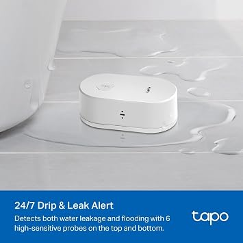 Tapo TP-Link T300, Smart Water Leak Detection Sensor, IP67 Waterproof, Instant App Notification, Alarm Up to 90dB, Drip and Leak Warning
