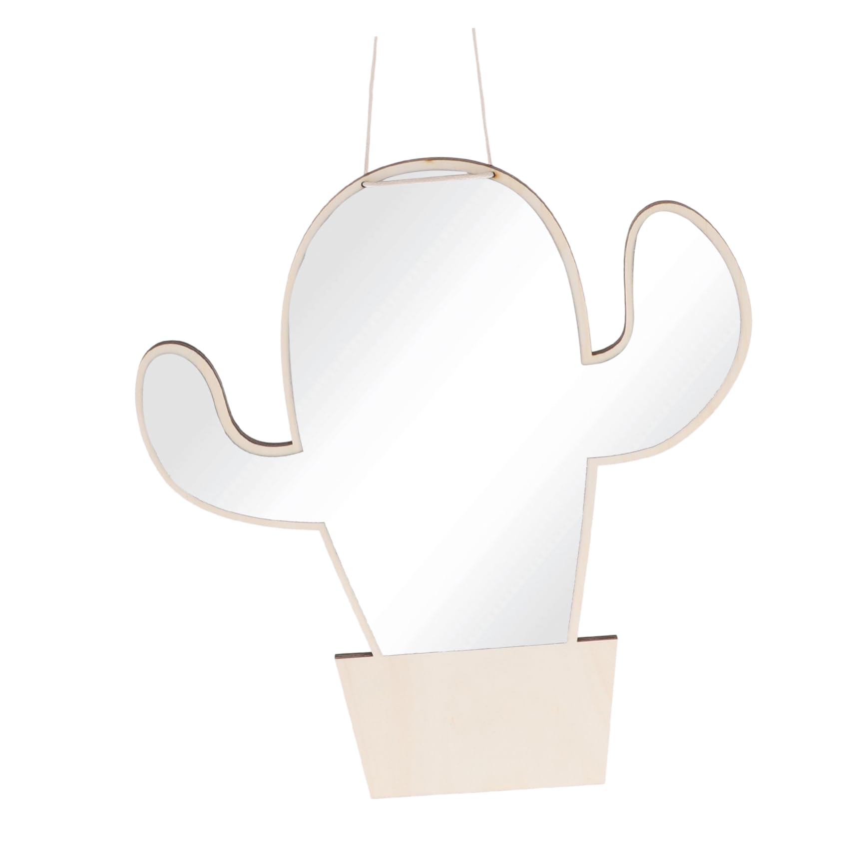 SHERCHPRY Cactus Shape Wooden Mirror for Safe Decorative Wall Art for Nursery and Room Decor Easy to Install Shiny Finish for Boy and Girl Decor Khaki