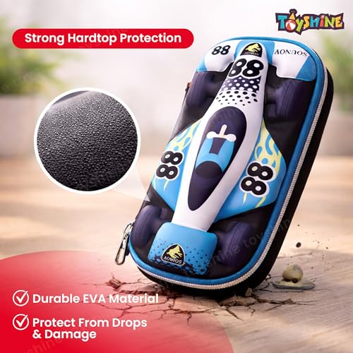 Image of Toyshine 88 Racer Hardtop Pencil Case with Compartments - Kids Large Capacity School Supply Organizer Students Stationery Box - Girls Boys Pen Pouch- Light Green