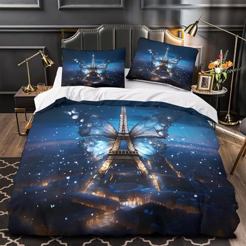Parure de lit Eiffel Tower 3 pièces housse de couette super king 260x220 cm