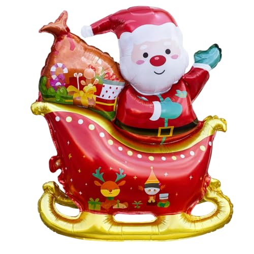 Balão Inflável 3D Papai Noel no Trenó 34' (75 cm) – Foil Metalizado Natalino – Decoração de Natal Premium para Casa, Festa, Loja e Eventos – Balão Temático Natal