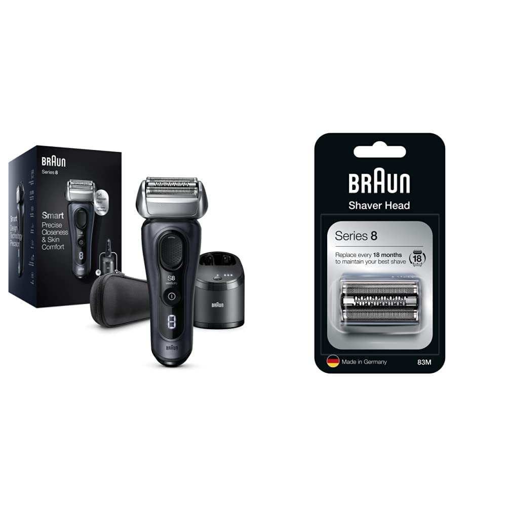 Braun Series 8 Afeitadora Eléctrica Hombre, Máquina Afeitar Barba & oacute;nica, Cabezal de 40° y 3en1, Centro de Limpieza 5en1, Recargable, Inalámbrica, 8463 CC, Negro
