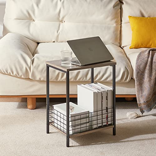 YMYNY Beistelltisch, Kaffeetisch mit 2 Ebenen, Ablagekorb, Laptoptisch, Nachttisch, Sofatisch, Couchtisch, 40 x 29 x 52 cm, Metallgestell, für Schlafzimmer, Büro, Wohnzimmer, Grau HST001Y – Bild 5