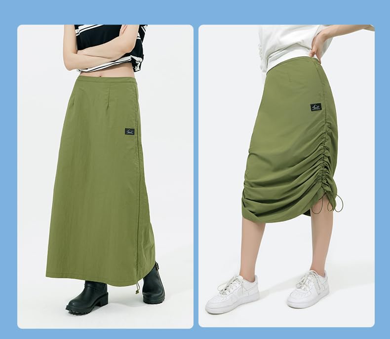 Women Cargo Skirt Casual Low Waist UPF 50+ Drawstring A-line Adjustable Long Skirt with Pockets SLD4M010 5