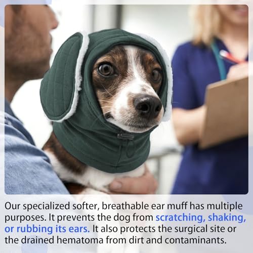 Image of MIGOHI Adjustable Dog Ear Cover for Small Dogs,Dog Ear Muffs with Sound-Absorbing Pads,Head Wrap Calming Hoodie for Dogs Noise Anxiety,Thunder,Fireworks,No Shake Ear Wraps for Dogs Hematoma,S,Green
