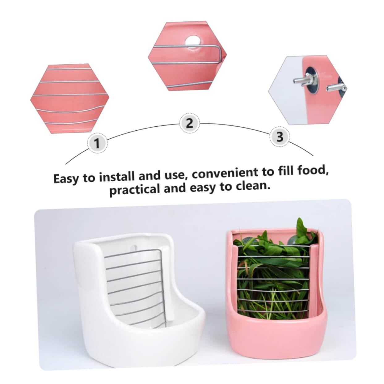 COLLBATH 1pièce Râtelier à Herbe Et Bol Alimentaire Céramique pour Rongeurs Support Suspendu Pratique pour Et Chinchillas Rose