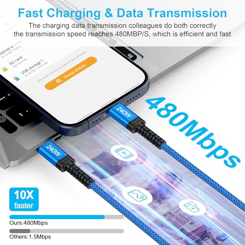 Image of 240W Samsung S26 Ultra Charger Fast Charging Cable for Samsung Galaxy S26 S26+ S26 Ultra S25 FE A17 A16 A36 A26 Fold Flip,6FT /2Pack USB C to USB C Cable Type C Charging Cord for iPhone 17,iPad,MacBook