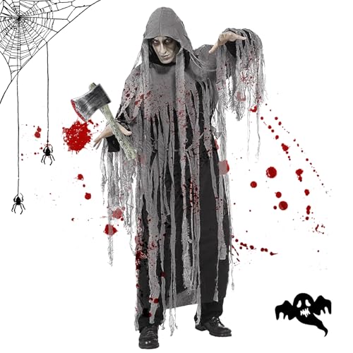GOUYENG Déguisement Zombie,Costume de Faucheuse,Deguisement Halloween Zombie,Costume de Poncho Zombie Fantôme,Terrifier Kostüm,pour les Carnavals,Carnavals et Soirées à Thème
