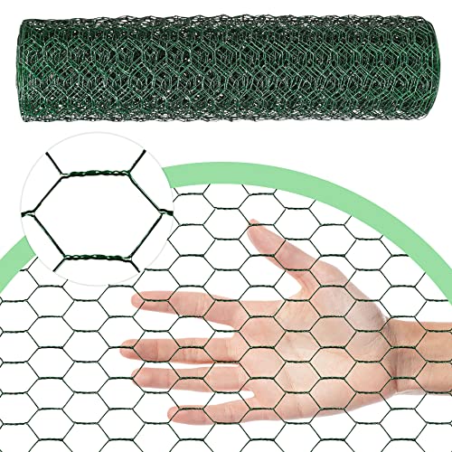 Image of Chicken Wire 13.7 in x 236 in Poultry Wire Netting Hexagonal Galvanized Mesh Garden Fence Barrier for Pet Rabbit Chicken Fencing (PVC-Coated)