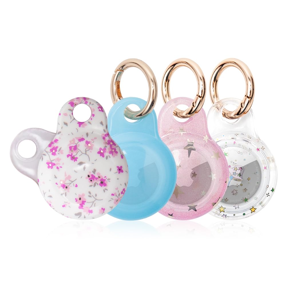 Airtag Holder,Hard PC IML Airtag Case with Keychain Compatible with Apple Air Tag,Dust and Shock Proof Air Tag Holder for Kids,Dogs,Cats,Keys,Luggage-