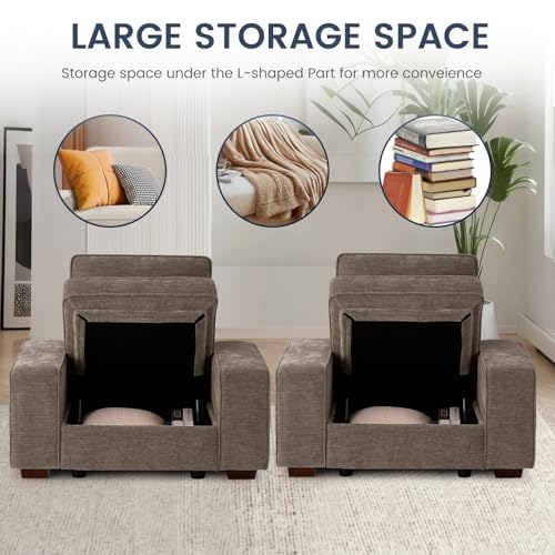 Image of TEKAMON 45 inch Accent Chair with Seat Storage, Oversized Single Sofa Chair, Modern Chenille Fabric Armchair for Living Room /Office with Wide Armrests, Side Pockets, USB /Washable Covers(Brown)