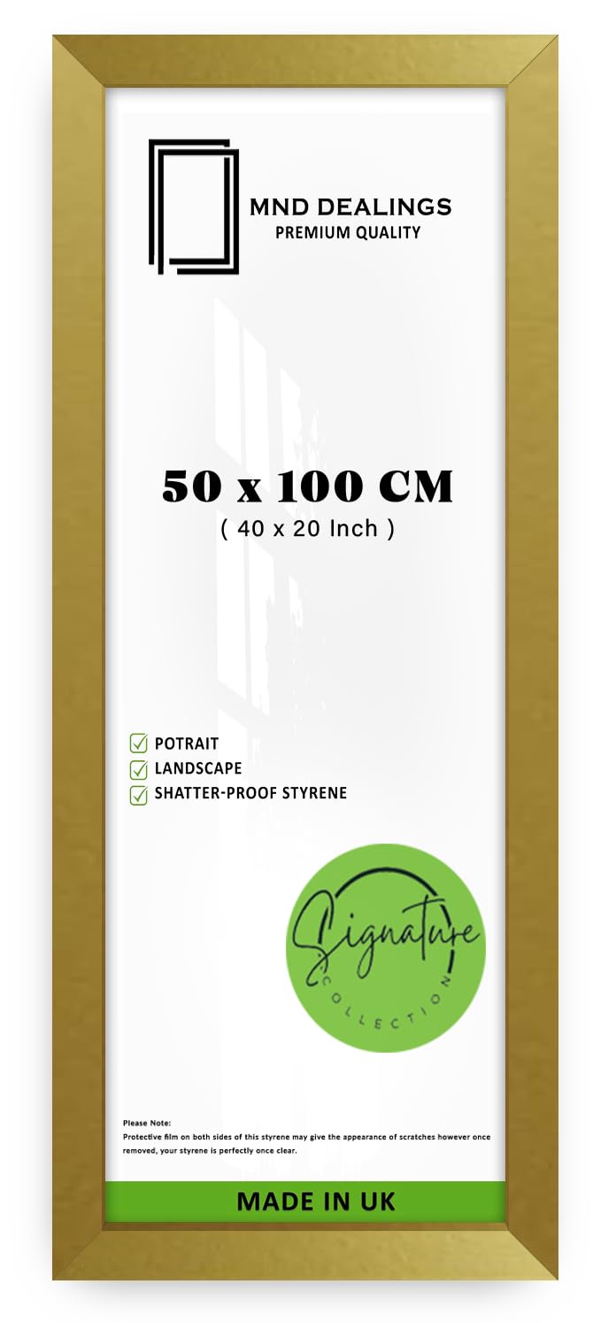 MND Dealings | MDF Picture Frame (50 x 100 CM) Ideal for Art Gallery, Home & Office Wall Décor, Vertical & Horizontal Display, Sleek MDF Wood Texture [ Gold ]