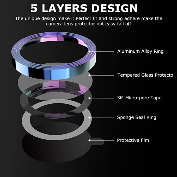 Image of Compatible for for i Phone 14 | iPhone 14 /14 PLUS Camera Lens Protector Tempered Glass Bling, Alloy Metal Camera Ring Guard for i phone14 | iphone 14 plus 2022 (Rainbow)