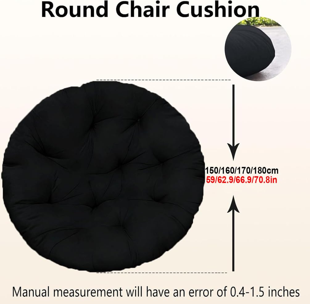 ZTGL Cojines Sillas Jardin Grande Papasan Cojines Exterior Cojin Redondo 150-180cm Cojin Silla de Ratán o Mecedoras Cojín Silla Huevo para Colgar Jardín Exterior,Interior,Light Gray,170x170cm