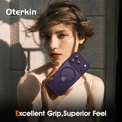 Image of Oterkin Magnetic for iPhone 17 Pro Max Case Matte, Full Camera Protection Compatible with MagSafe Frosted Translucent Shockproof Anti-Scratch Slim Fit Case Military Grade Protection (Dark Purple)