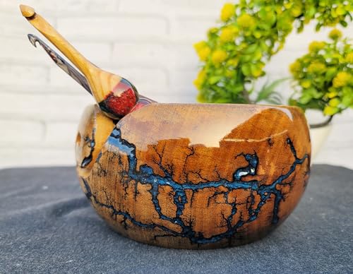 Image of Handmade Rosewood Yarn Storage Bowl for Knitting & Crocheting with Free Crochet Hook | Resin Yarn Bowl for Yarn Winder, Crochet Hook Accessories | Yarn Bowl Wood (Large)