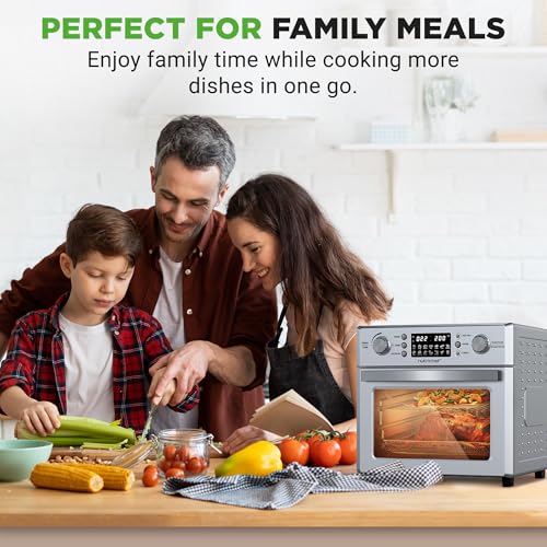 NutriChef Air Fryer Oven with Rotisserie, 26L Large Airfryer Electric Ovens, Table Top Toaster Mini Oven and Grill, Includes Drip Tray, Basket & Bake Rack, 38 x 40.5 x 35.5cm - Stainless Steel - Image 7