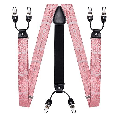 Image of DiBanGu Paisley Bow Tie and Supenders for Men Tuxedo Heavy Duty 6 Clips Suspender Adjustable Y-Shape Mens Trouser Braces