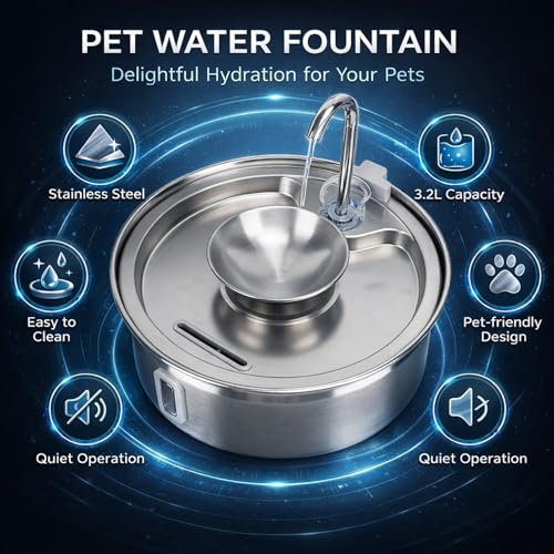 Fuente de agua para gatos acero inoxidable 3.2L automática miniatura 2
