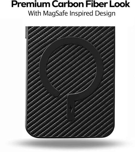 Image of FIRST MART Back Cover for iQOO 15R - Magsafe Look Case, Carbon Fiber Design, Flexible, Soft Micro-Fibre Lining Inside | Red Black