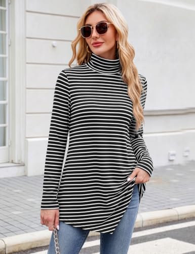 Image of JUSTFASHIONNOW Turtle Neck Shirts for Women Long Sleeve Fall Tunic Tops