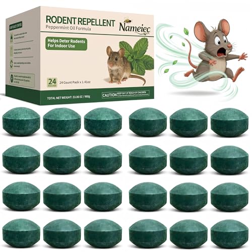 Rodent Repellent for Mice & Rats 1.41 Oz 24pc Peppermint Oil Repellent for Rat Mice Ant Roach Spider Squirrel for House Garage Car Engine RV Attic Basement Indoor & Outdoor Use