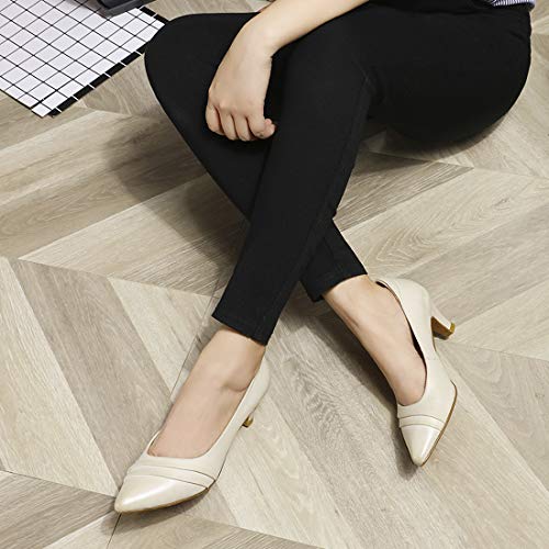 Image of Mona flying Women's Leather Pump Med Heel Pointed Toe Office Dressy Shoes