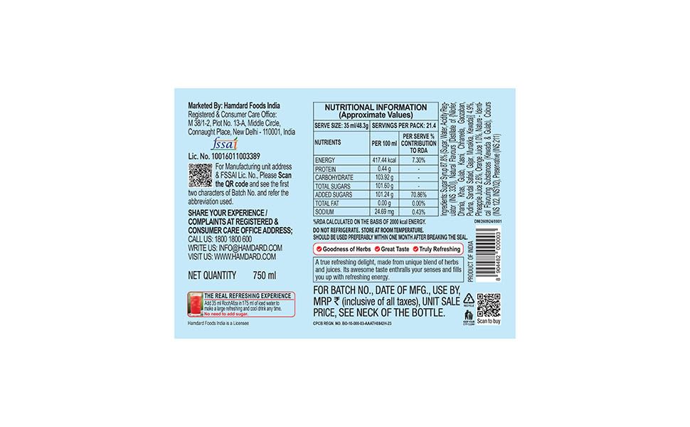 HAMDARD SHARBAT ROOHAFZA 750 ML 4