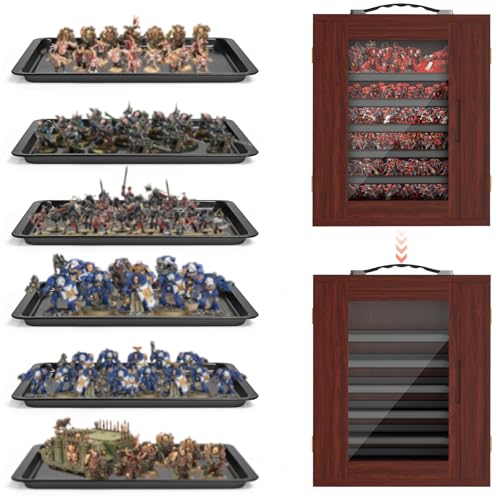 Image of Miniature Storage Case for Collectibles, Miniature Display Cases with Magnetic Door and 6 Trays, Clear View Miniatures Transport Case (Mahogany)