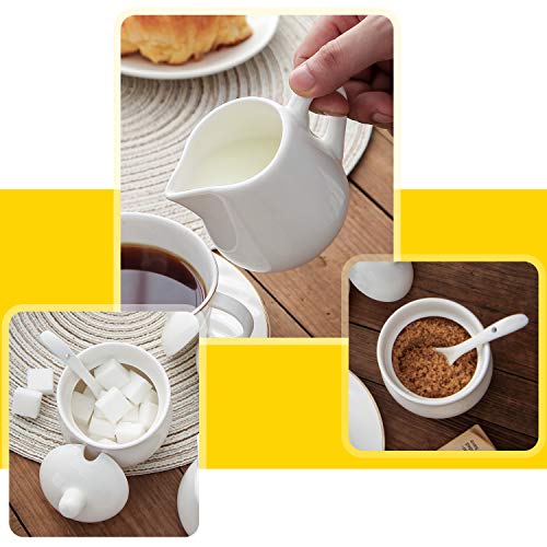 image for WUHOSTAM Ceramic Creamer and Sugar Set 3 Pack,White 8 Ounces 2 Pcs Sug