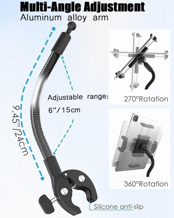 Miniatura 2 de Charchendo Metal Gooseneck Tablet Mount with 9.45" Aluminum Arm, for Side Mount iPad Music Stand, Microphone Stand, Mic Music Stand, Compatible with