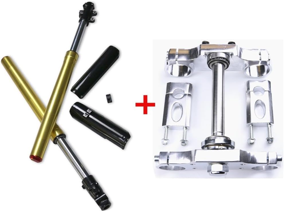 45mm/48mm Complete Upside Down Front Fork Shocker + Triple Clamp Handlebar Riser Set for Dirt Pit Pro Trail Bike 110cc 125cc 150cc (Gold)
