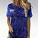 Women's Sparkly Sequin Velvet Tops Short Sleeve Crew Neck Shirt Party Club Blouse(1A-Blue, M)