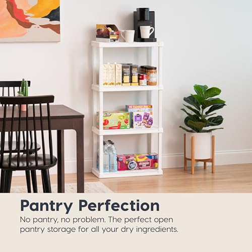 Image of IRIS USA 4-Shelf Light Duty Plastic Storage Shelves, 200lb Capacity, 48 inch H x 24 inch W x 12 inch D, Medium Modular Shelving Unit Storage Organizer for Bathroom, Laundry, Garage & Home, Storage Rack - White