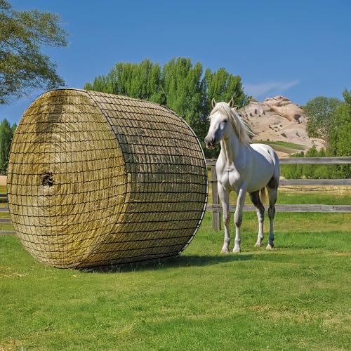Fahnemt Round Bale Hay Net for Horses, Durable Knotless Nylon Slow Feeder,6x6 ft, Reduces Hay Waste, Ideal for Outdoor Use, Promotes Healthy Digestion (5 * 5FT)
