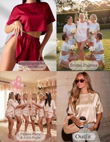 Ekouaer Womens Silk Pajama Sets Side Split Shorts Satin Pjs Sexy Lounge Set | Comfy Pyjama,Cute Loungewear,Split Leg Pj Set,2 Piece Matching Set,Sleepwear Gifts for Women,Honeymoon,Bridal Lingerie,Party - image 5