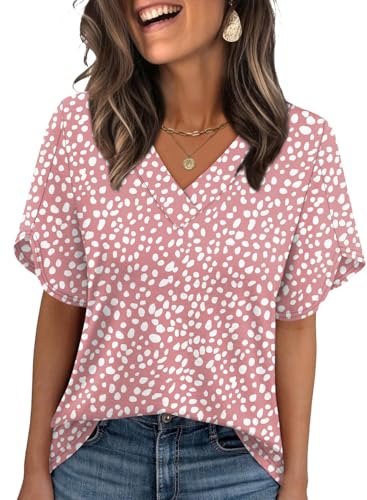 Image of WIHOLL Womens Summer Tops Short Petal Sleeve Shirts Fashion V Neck Womens Clothing
