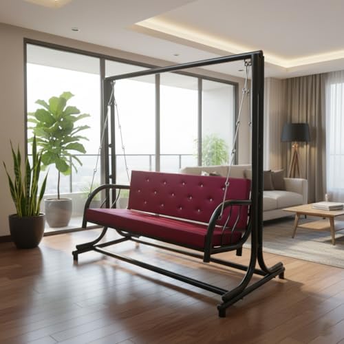 Image of Jhula with Stand for Adults - Powder-Coated Metal Swing for Home, Living Room, Balcony & Terrace (Black, 2 Seater)